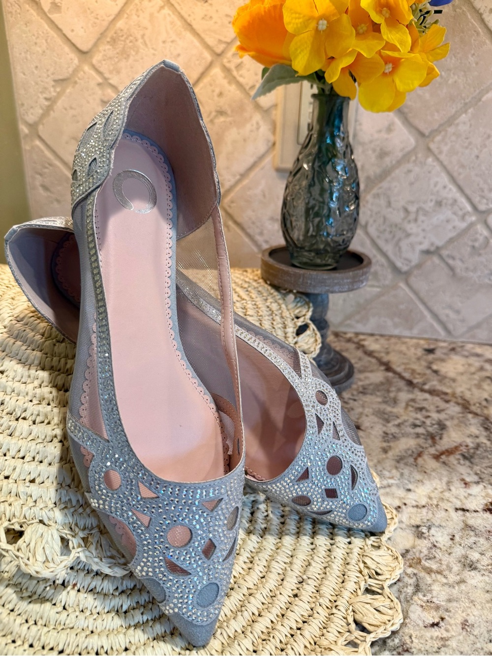 Women's Grey Journee Batavia Rhinestone and Mesh Ballerina Flats - Picture 2 of 8
